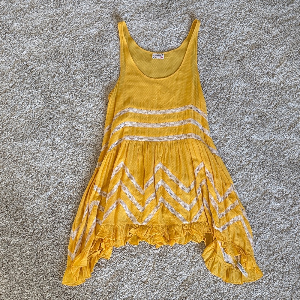 Free People Yellow Polka Dot Lace Trapeze Slip Dress